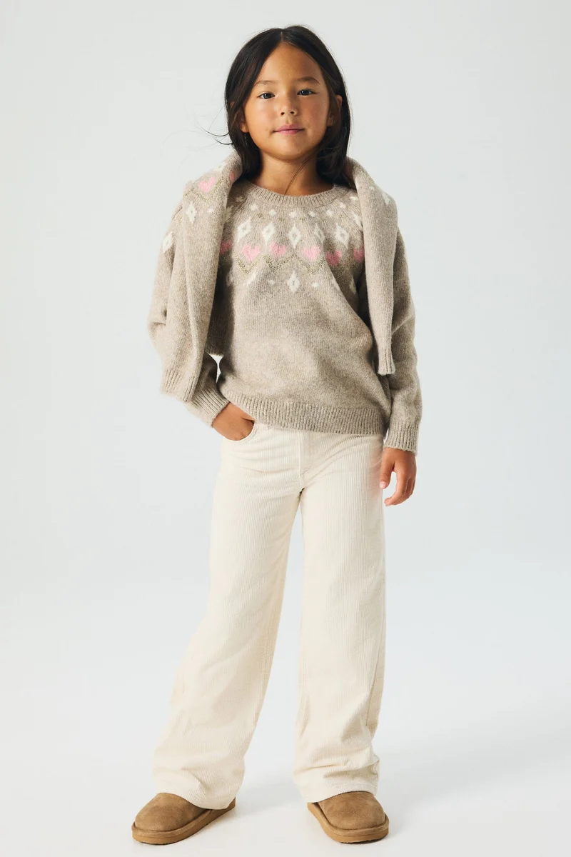 اتش اند ام بنطلون كوردري عريض من القطن